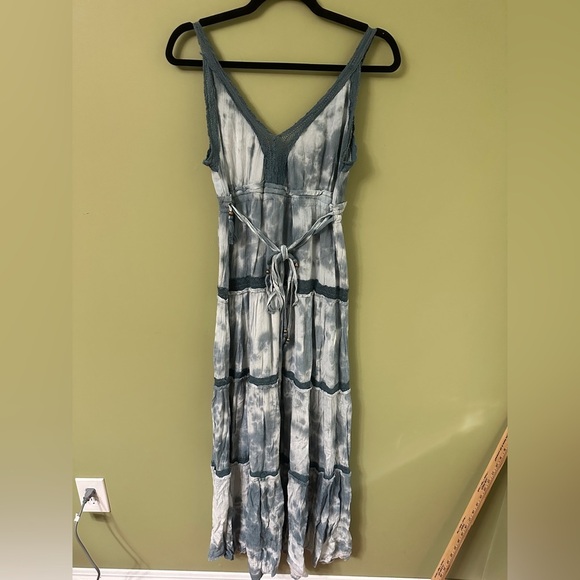 Rue 21 Tie Dye Belted Maxi Dress Sz S Boho Tiered Distressed Lace Festival - Picture 1 of 6
